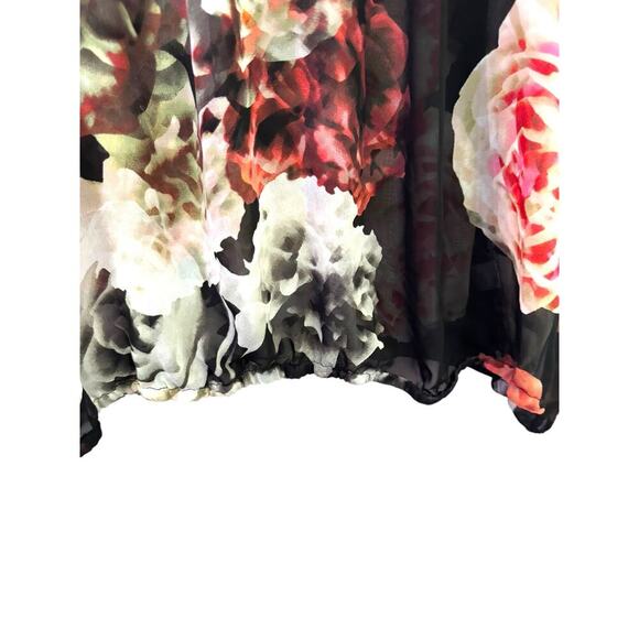 Jennifer Lopez Floral Sheer Blouse L Long Sleeve Keyhole Top Gold Chain Detail - Picture 6 of 7